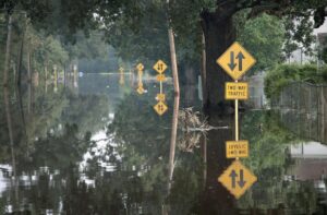 Flooded Street signs from Hurricane Harvey, Houston Texas