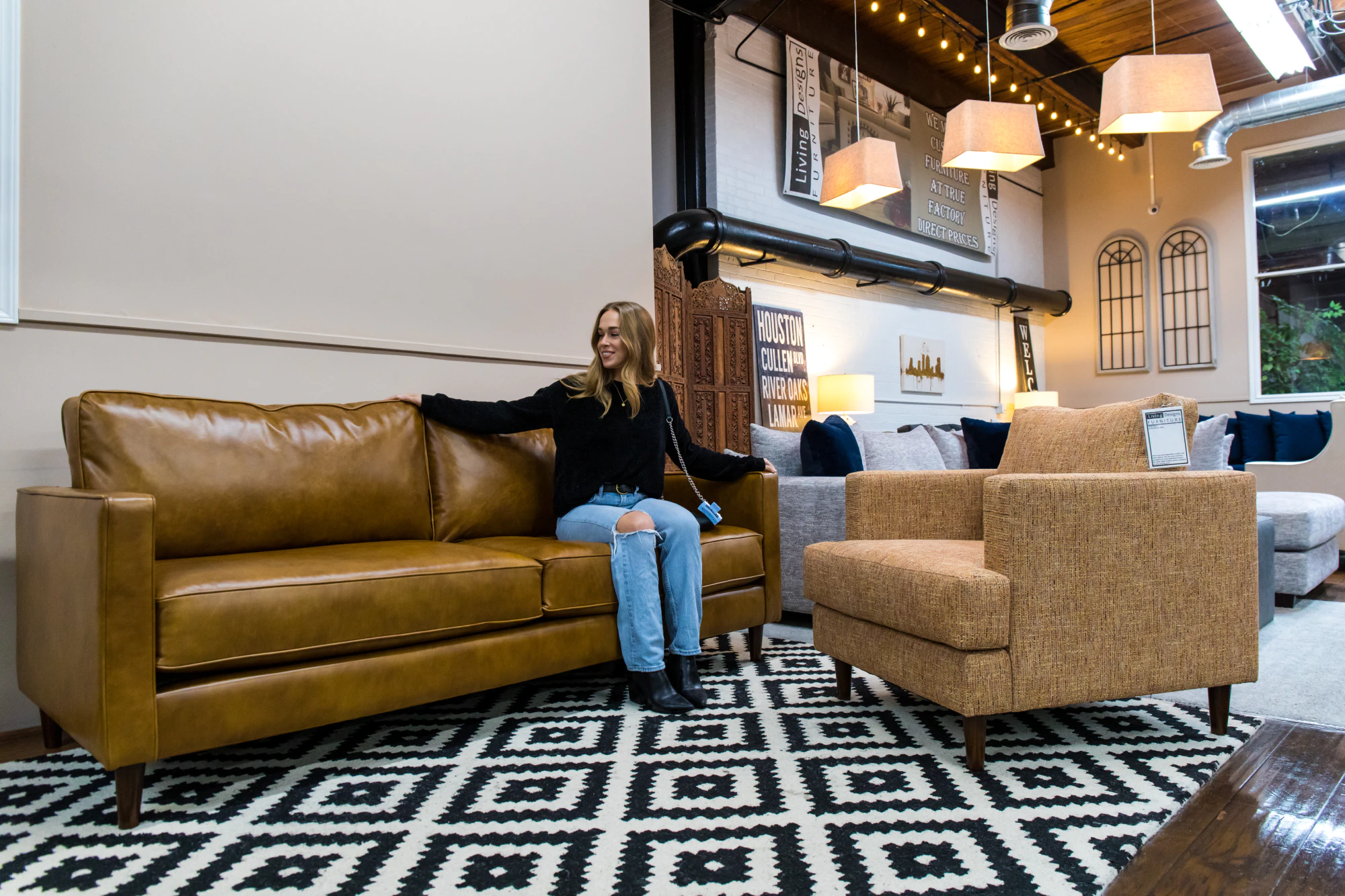 woman sitting on a custom sofa