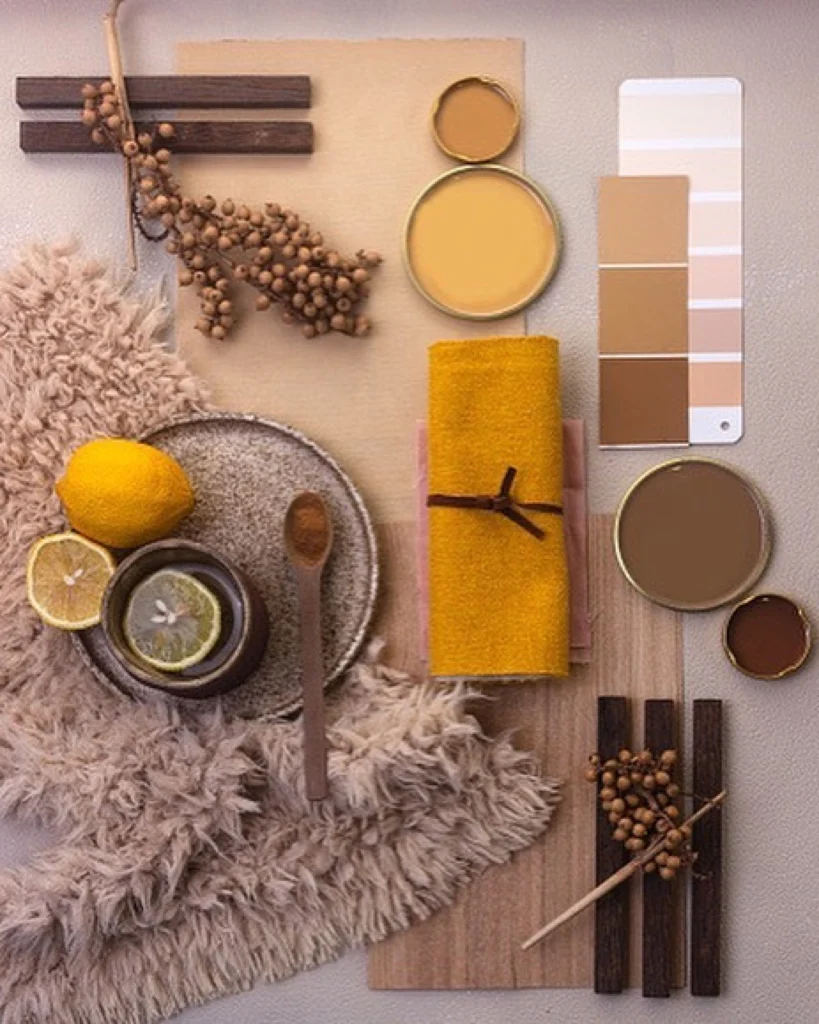 Mood board with yellow, autumnal vibes.