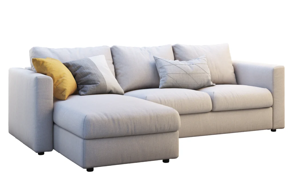 Light gray chaise sectional.